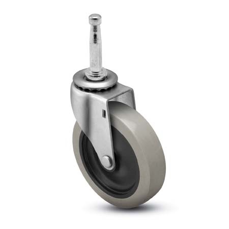 Caster; Swivel; 3" x 13/16"; PolyU on PolyO (Gray); Grip Neck (5/16" x 1-1/2"); Zinc; Plain bore; 120# (Item #64513)
