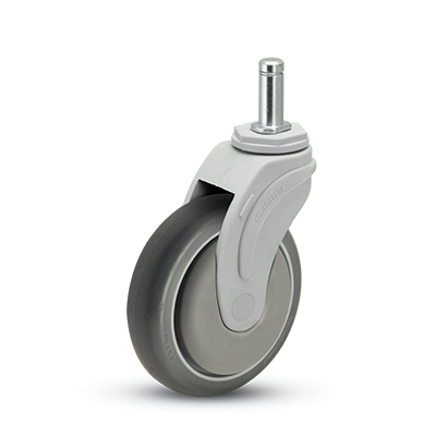 Caster; Swivel; 3" x 1-1/4"; PolyU on PolyO (Gray); Grip Ring (7/16" x 1-7/16"); Nylon (Gray); Prec Ball Brngs; 200#; Thread guards (Item #63301)