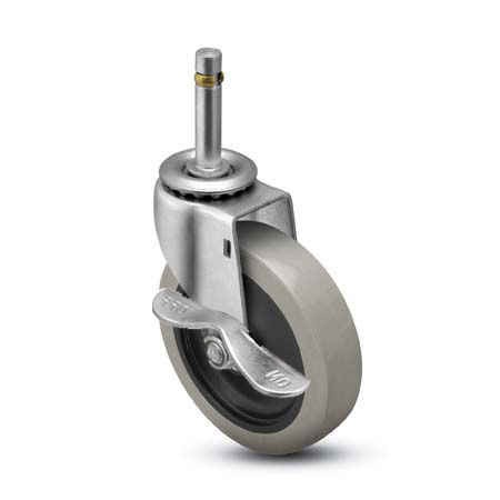 Caster; Swivel; 3"x13/16"; PolyU on PolyO (Gray); Grip Ring; 7/16"x7/8"; Zinc; Plain bore; 120#; Side friction brake (Item #67466) Caster; Swivel; 3"x13/16"; PolyU on PolyO (Gray); Grip Ring; 7/16"x7/8"; Zinc; Plain bore; 120#; Side friction brake (Item #67466)