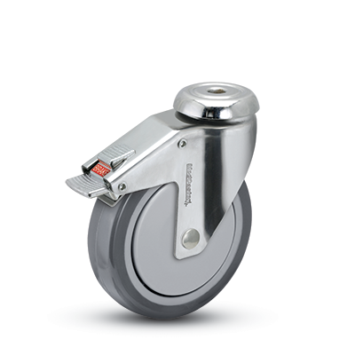 (image for) Caster; Swivel; 3" x 1-1/4"; PolyU on PolyO (Gray); Hollow Kingpin (1/2 bolt hole); Chrome; Precision Ball Brng; 190#; Thread guards; Total Lock Brake (Item #63731)