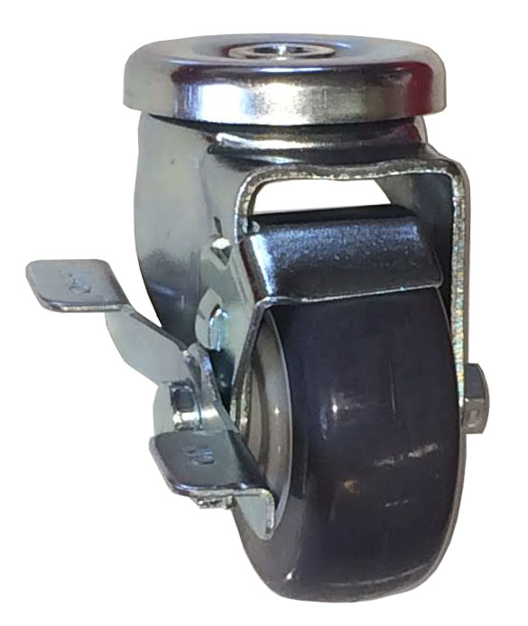 Caster; Swivel; 4" x 1-1/4"; PolyU on PolyO (Gray); Hollow Kingpin (1/2" bolt hole); Zinc; Precision Ball Brng; 300#; Dust Cover; Thread guards; Wheel Brake (Item #63931) Caster; Swivel; 4" x 1-1/4"; PolyU on PolyO (Gray); Hollow Kingpin (1/2" bolt hole); Zinc; Precision Ball Brng; 300#; Dust Cover; Thread guards; Wheel Brake (Item #63931)