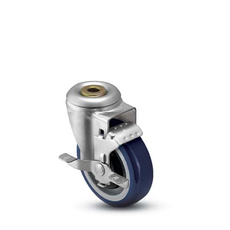 Caster; Swivel; 3" x 1-1/4"; PolyU on PolyO (Blue); Hollow Kingpin (1/2" bolt hole); Zinc; Precision Ball Brng; 250#; Bearing Cover; Dust Cover; Tread brake (Item #64532) Caster; Swivel; 3" x 1-1/4"; PolyU on PolyO (Blue); Hollow Kingpin (1/2" bolt hole); Zinc; Precision Ball Brng; 250#; Bearing Cover; Dust Cover; Tread brake (Item #64532)