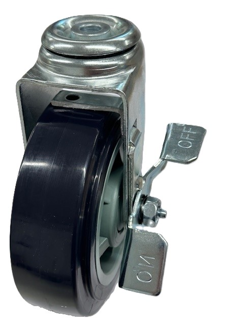 Caster; Swivel; 6" x 2"; Blue PolyU on PolyO; Hollow Kingpin (1/2" bolt hole); Zinc; Prec Ball Brng; 400#; Brake (Item #63025) Caster; Swivel; 6" x 2"; Blue PolyU on PolyO; Hollow Kingpin (1/2" bolt hole); Zinc; Prec Ball Brng; 400#; Brake (Item #63025)