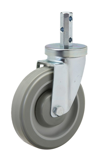 Caster; Swivel; 5" x 1-1/4"; PolyU on PolyO (Gray/Beige); Octagonal Stem; 7/8"x2" (three 5/16" cross drilled holes); Zinc; Precision Ball Brng; 300# (Item #67671) Caster; Swivel; 5" x 1-1/4"; PolyU on PolyO (Gray/Beige); Octagonal Stem; 7/8"x2" (three 5/16" cross drilled holes); Zinc; Precision Ball Brng; 300# (Item #67671)