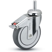 Caster; Swivel; 6" x 1-1/4"; PolyU on PolyO (Gray); Threaded Stem (1/2"-13TPI x 1-1/2"); Chrome; Precision Ball Brng; 260#; Total Lock (Item #66808)