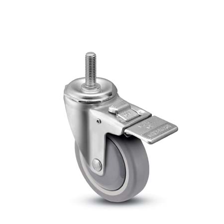 Caster; Swivel; 3-1/2" x 1-1/4"; PolyU on PolyO (Gray); Threaded Stem (1/2"-13TPI x 1-1/2"); Zinc; Prec Ball Bearing; 250#; Dust Cover; Total Lock (Item #64728) Caster; Swivel; 3-1/2" x 1-1/4"; PolyU on PolyO (Gray); Threaded Stem (1/2"-13TPI x 1-1/2"); Zinc; Prec Ball Bearing; 250#; Dust Cover; Total Lock (Item #64728)