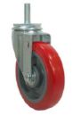Caster; Swivel; 4" x 1-1/4"; PolyU on PolyO (Red/Blk); Threaded Stem (1/2"-13TPI x 1-1/2"); Zinc; Delrin Spanner; 300# (Item #66374)