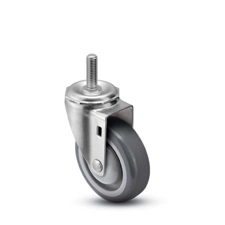 (image for) Caster; Swivel; 4"x1-1/4"; PolyU on PolyO (Gray); Threaded Stem (1/2"-13TPI x 2-13/16"); Zinc; Ball Brng; 300#; Bearing Cover; Dustcap (Item #67357)