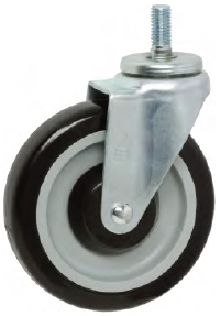 Caster; Swivel; 4" x 1-1/4"; PolyU on PolyO (Usu Red or Blue); Threaded Stem (1/2"-13TPI x 1"); Zinc; Ball Brng; 250#; Bearing Cover (Item #65160)