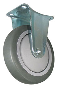 Caster; Rigid; 3x1-1/4; PolyU on PolyO (Gray); Plate; 2-3/8x3-5/8; holes: 1-3/4x2-7/8 (slotted to 3); 5/16 bolt; Prec BB; 300#; Thrd Guards (Item #68188)