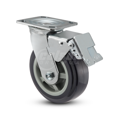 Caster; Swivel; 4" x 2; PolyU on PolyO (Blue); Top Plate; 4x4-1/2; hole spacing: 2-5/8x3-5/8 (slotted to 3x3); 3/8 bolt; Zinc; Sealed Prec BB; 700#; Total Lock (Item #66149) Caster; Swivel; 4" x 2; PolyU on PolyO (Blue); Top Plate; 4x4-1/2; hole spacing: 2-5/8x3-5/8 (slotted to 3x3); 3/8 bolt; Zinc; Sealed Prec BB; 700#; Total Lock (Item #66149)