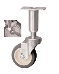 Leveling Caster; Swivel; 5"x1-1/4"; PolyU on PolyO; Plate (2-3/8x3-5/8; holes: 1-3/4x2-7/8 slotted to 3; 5/16 bolt); 250#; Load height: 9.8" - 11.44"; Brake (Item #66951)