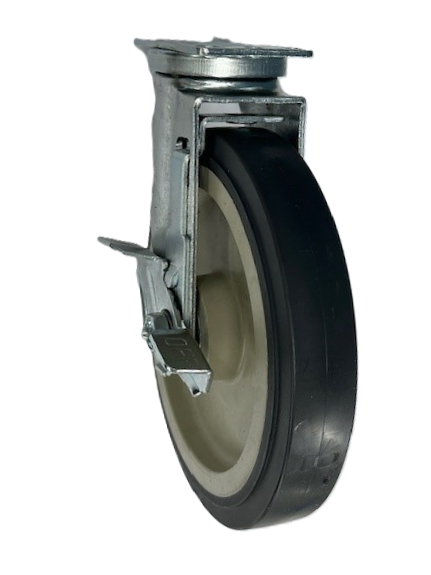 Caster; Swivel; 8" x 1-1/2"; PolyU on PolyO (Gray); Plate; 2-3/8"x3-5/8"; holes: 1-3/4"x2-7/8" (slots to 3"); 5/16" bolt; Zinc; Ball Brng; 400#; Wheel Brake (Item #63167) Caster; Swivel; 8" x 1-1/2"; PolyU on PolyO (Gray); Plate; 2-3/8"x3-5/8"; holes: 1-3/4"x2-7/8" (slots to 3"); 5/16" bolt; Zinc; Ball Brng; 400#; Wheel Brake (Item #63167)