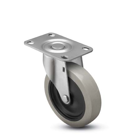 (image for) Caster; Swivel; 2-1/2" x 13/16"; PolyU on PolyO (Gray); Top Plate (1-3/16" x 2"; holes: 13/16" x 1-9/16"; 3/16" bolt); Zinc; Plain bore; 95# (Item #65777)