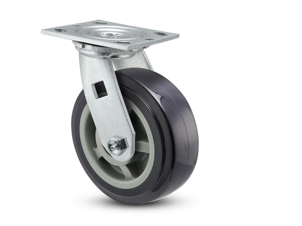 Caster; Swivel; 4" x 2"; Blue Thermo-Urethane; Plate (4"x4-1/2"; holes: 2-5/8"x3-5/8" slots to 3"x3"; 3/8" bolt); Zinc; Dual Sealed Prec Ball Brng; 600# (Item #63759) Caster; Swivel; 4" x 2"; Blue Thermo-Urethane; Plate (4"x4-1/2"; holes: 2-5/8"x3-5/8" slots to 3"x3"; 3/8" bolt); Zinc; Dual Sealed Prec Ball Brng; 600# (Item #63759)