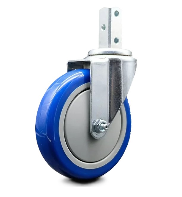 Caster; Swivel; 5" x 1-1/4"; PolyU on PolyO (Blue); Square Stem (7/8" x 2"; one 5/16" mounting hole at 1"); Zinc; Ball Brng; 300#; Dust Cover (Mtl) (Item #65614) Caster; Swivel; 5" x 1-1/4"; PolyU on PolyO (Blue); Square Stem (7/8" x 2"; one 5/16" mounting hole at 1"); Zinc; Ball Brng; 300#; Dust Cover (Mtl) (Item #65614)
