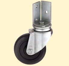 Caster; Swivel; 5" x 1"; Rubber (Soft; non-marking); Angle Iron Bracket (1-3/16"x2-1/16"; 3 holes; 1/4" bolt); Zinc; Plain bore; 125# (Item #65679) Caster; Swivel; 5" x 1"; Rubber (Soft; non-marking); Angle Iron Bracket (1-3/16"x2-1/16"; 3 holes; 1/4" bolt); Zinc; Plain bore; 125# (Item #65679)