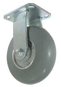 Caster; Rigid; 6"x2"; Balloon Rubber (Gr) on Alum; Plate (4"x4-1/2"; holes: 2-5/8"x3-5/8" slot to 3"x3"; 3/8" bolt); Zinc; Ball Brng; 450# (Item #67426)