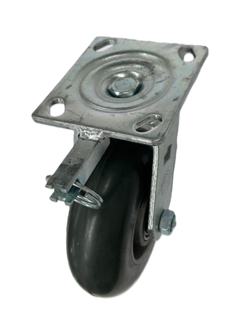 Caster; Swivel; 6" x 2"; Donut Rubber on Alum; Plate; 4"x4-1/2"; holes: 2-5/8"x3-5/8" (slots to 3"x3"); 3/8" bolt; Roller Brng; 400#; Position Lock (Item #63879) Caster; Swivel; 6" x 2"; Donut Rubber on Alum; Plate; 4"x4-1/2"; holes: 2-5/8"x3-5/8" (slots to 3"x3"); 3/8" bolt; Roller Brng; 400#; Position Lock (Item #63879)