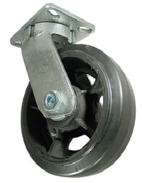 Caster; Swivel; 12" x 3"; Rubber on Cast ; Plate (5-1/4"x7-1/4"; holes: 3-3/8"x5-1/4" slots to 4-1/8"x6-1/8"; 1/2" bolt); Roller Brng; 1200#; Kingpinless; Brake (Item #64223) Caster; Swivel; 12" x 3"; Rubber on Cast ; Plate (5-1/4"x7-1/4"; holes: 3-3/8"x5-1/4" slots to 4-1/8"x6-1/8"; 1/2" bolt); Roller Brng; 1200#; Kingpinless; Brake (Item #64223)