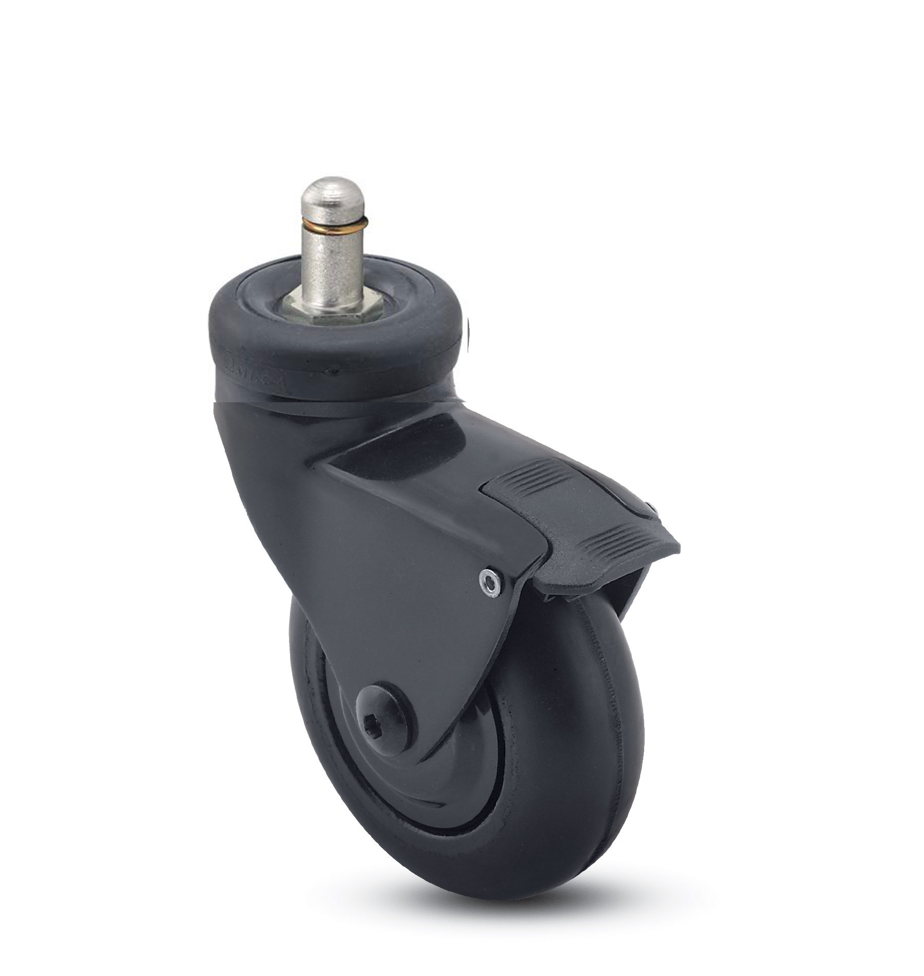 Caster; Swivel; 3x15/16; Rubber (Soft); Grip Ring (7/16x7/8); Black; Precision Ball Brng; 110#; Hood; Thread guards; Brake (Item #65574) Caster; Swivel; 3x15/16; Rubber (Soft); Grip Ring (7/16x7/8); Black; Precision Ball Brng; 110#; Hood; Thread guards; Brake (Item #65574)