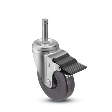 Caster; Swivel; 5" x 1-1/4"; Rubber (Hard; Non-marking); Grip Ring (7/16" x 1-1/4"); Zinc; Plain bore; 280#; Pedal Wheel Brake; Dust Cover (Mtl) (Item #65215) Caster; Swivel; 5" x 1-1/4"; Rubber (Hard; Non-marking); Grip Ring (7/16" x 1-1/4"); Zinc; Plain bore; 280#; Pedal Wheel Brake; Dust Cover (Mtl) (Item #65215)