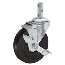 Caster; Swivel; 4" x 1-1/4"; Rubber; Hard; Octagonal; 3/4"x2-1/8"; 3 cross drilled holes; Zinc; Nylon Brng; 275#; Wheel Brake (Item #64511) Caster; Swivel; 4" x 1-1/4"; Rubber; Hard; Octagonal; 3/4"x2-1/8"; 3 cross drilled holes; Zinc; Nylon Brng; 275#; Wheel Brake (Item #64511)