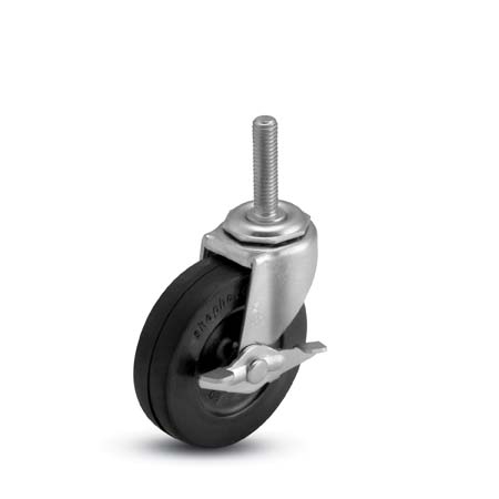 Caster; Swivel; 2-1/2"x13/16"; Rubber (Hard; Non-marking); Threaded Stem (3/8"-16TPI x 3/4"); Zinc; Plain bore; 95#; Side Friction Brake (Item #67019)
