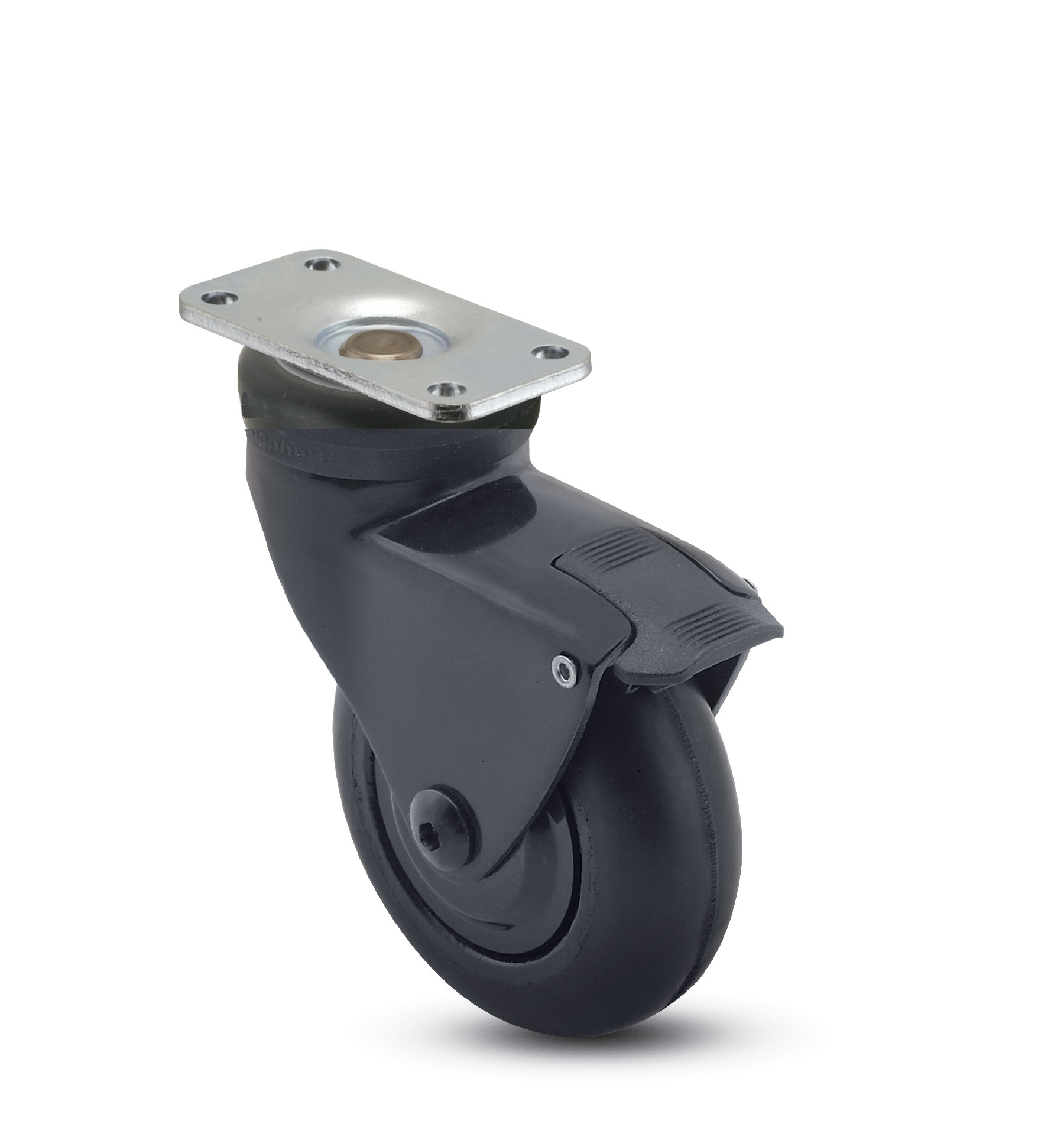 Caster; Swivel; 3" x 15/16"; Rubber (Soft; non-marking); Plate (1-1/4" x 2-3/8"; holes: 13/16" x 1-1/4"; 3/16" bolt); Black; Prec Ball Brng; 110#; Pedal Brake (Item #65650) Caster; Swivel; 3" x 15/16"; Rubber (Soft; non-marking); Plate (1-1/4" x 2-3/8"; holes: 13/16" x 1-1/4"; 3/16" bolt); Black; Prec Ball Brng; 110#; Pedal Brake (Item #65650)