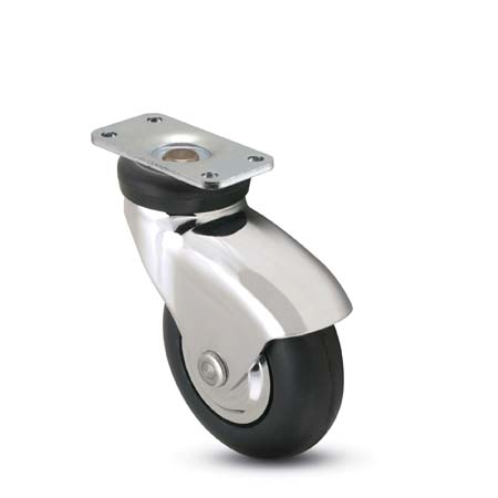 Caster; Swivel; 3" x 1"; Rubber (Soft; non-marking); Plate (2-1/2"x3-5/8": holes: 1-3/4"x2-13/16" (slots to 3-1/16"); 5/16" bolt); Chrome; Precision Ball; 175# (Item #66225) Caster; Swivel; 3" x 1"; Rubber (Soft; non-marking); Plate (2-1/2"x3-5/8": holes: 1-3/4"x2-13/16" (slots to 3-1/16"); 5/16" bolt); Chrome; Precision Ball; 175# (Item #66225)