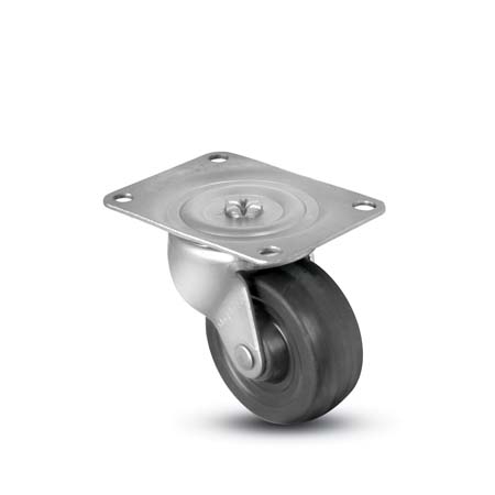 (image for) Caster; Swivel; 2-1/2 x 13/16; Rubber; Hard; Top Plate; 1-1/4x2-1/16; hole spacing: 13/16x1-9/16; 3/16 bolt; Zinc; Plain bore; 100# (Item #67952)