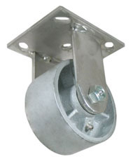 Caster; Rigid; 4" x 2"; Cast Iron; Plate; 4"x4-1/2"; holes: 2-5/8"x3-5/8" (slotted to 3"x3"); 3/8" bolt; Zinc; Roller Brng; 700#; Side cam whl brk (Item #69300) Caster; Rigid; 4" x 2"; Cast Iron; Plate; 4"x4-1/2"; holes: 2-5/8"x3-5/8" (slotted to 3"x3"); 3/8" bolt; Zinc; Roller Brng; 700#; Side cam whl brk (Item #69300)