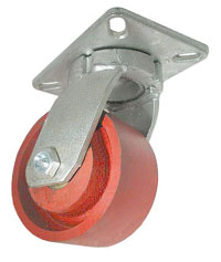 Caster; Swivel; 8 x 2-1/2; Ductile Steel; Plate; 5-1/4x7-1/4; holes: 3-3/8x5-1/4 (slotted to 4-1/8x6-1/8); 1/2 bolt; Zinc; Roller Brng; 3500#; Kingpinless (Item #68732)