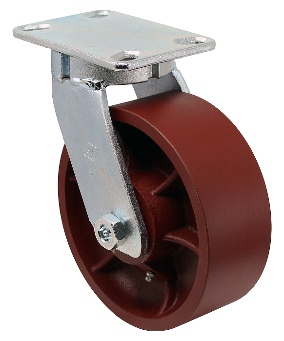 Caster; Swivel; 6" x 2-1/2"; Steel (Crowned Ductile); Plate (4-1/2"x6-1/4"; holes: 2-7/16"x4-15/16" slotted to 3-3/8"x5-1/4"); Roller Brng; 3500#; Kingpinless (Item #63860) Caster; Swivel; 6" x 2-1/2"; Steel (Crowned Ductile); Plate (4-1/2"x6-1/4"; holes: 2-7/16"x4-15/16" slotted to 3-3/8"x5-1/4"); Roller Brng; 3500#; Kingpinless (Item #63860)