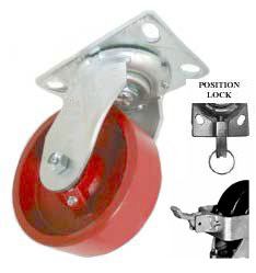 Caster; Swivel; 6" x 2"; Steel (Ductile); Plate (4-1/2"x6-1/4"; holes: 2-7/16"x4-15/16" slots to 3-3/8x5-1/4; 1/2 bolt); Roller Brng; 1200#; Face Brake; Pos Lck (Item #63042) Caster; Swivel; 6" x 2"; Steel (Ductile); Plate (4-1/2"x6-1/4"; holes: 2-7/16"x4-15/16" slots to 3-3/8x5-1/4; 1/2 bolt); Roller Brng; 1200#; Face Brake; Pos Lck (Item #63042)