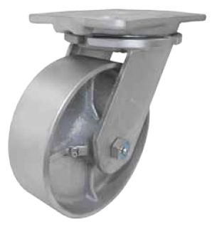 Caster; Swivel; 8" x 3"; Cast Iron; Top Plate (4-1/2"x6-1/4"; holes: 2-7/16"x4-15/16" slotted to 3-3/8"x5-1/4"; 1/2" bolt); Zinc; Roller Brng; 2400# (Item #65183) Caster; Swivel; 8" x 3"; Cast Iron; Top Plate (4-1/2"x6-1/4"; holes: 2-7/16"x4-15/16" slotted to 3-3/8"x5-1/4"; 1/2" bolt); Zinc; Roller Brng; 2400# (Item #65183)