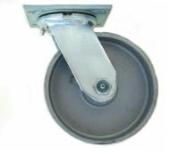 Caster; Swivel; 8" x 2"; Cast Iron; Top Plate (4-1/2"x6-1/4"; holes: 2-7/16"x4-15/16" slotted to 3-3/8"x5-1/4"; 1/2" bolt); Zinc; Roller Brng; 1400# (Item #69813) Caster; Swivel; 8" x 2"; Cast Iron; Top Plate (4-1/2"x6-1/4"; holes: 2-7/16"x4-15/16" slotted to 3-3/8"x5-1/4"; 1/2" bolt); Zinc; Roller Brng; 1400# (Item #69813)