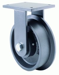 Caster; Rigid; 10x4; Hardened Steel; Single Flange(12x5); Top Plate; 8-1/2x8-1/2; hole spacing: 7x7; 5/8 bolt; Prec Tapered Brng; 12000# (Item #67370)