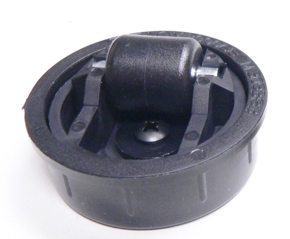 Low Profile Cabinet Caster; Swiveling; 3/4" wheel; Plastic Friction Fit Housing; 1.85" Cut out; Black; Plain bore; 330#; 3/8" off floor (Load height) (Item #63935) Low Profile Cabinet Caster; Swiveling; 3/4" wheel; Plastic Friction Fit Housing; 1.85" Cut out; Black; Plain bore; 330#; 3/8" off floor (Load height) (Item #63935)