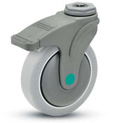 Caster; Swivel; 4 x 1-1/4; Anti-Microbial TPR (Gray); Hollow Kingpin (1/2 bolt); Nylon; Precision Ball Brng; 275#; Total Lock; Thread guards (Item #66747)