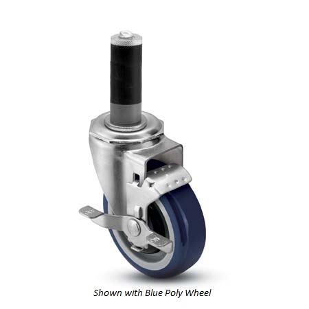 Caster; Swivel; 5" x 1-1/4"; PolyU on PolyO (Blue); Expandable Adapter (1-1/2" - 1-9/16" ID tubing); Precision Ball Brng; 300#; Bearing Cover; Brake (Item #63392) Caster; Swivel; 5" x 1-1/4"; PolyU on PolyO (Blue); Expandable Adapter (1-1/2" - 1-9/16" ID tubing); Precision Ball Brng; 300#; Bearing Cover; Brake (Item #63392)