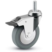 Caster; Swivel; 3" x 7/8"; Thermoplastized Rubber (Gray); Grip Ring (7/16"x1-7/16"); Chrome; Ball Brng; 140#; Total Lock; Thread Guards (Item #66580)