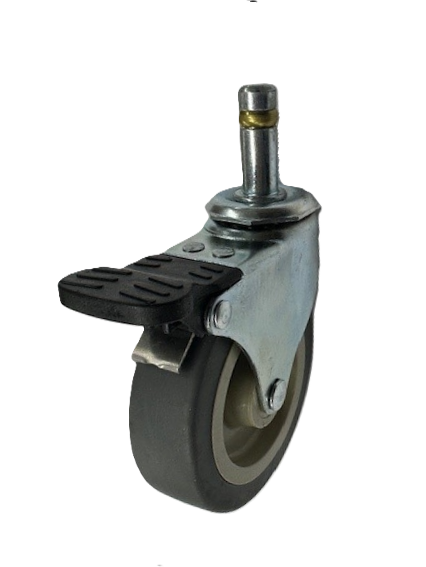Caster; Swivel; 3"x13/16"; Thermoplastized Rubber (Gray); Grip Ring (7/16"x1-3/16"); Zinc; Plain bore; 100#; Pedal Brake (Item #66897) Caster; Swivel; 3"x13/16"; Thermoplastized Rubber (Gray); Grip Ring (7/16"x1-3/16"); Zinc; Plain bore; 100#; Pedal Brake (Item #66897)