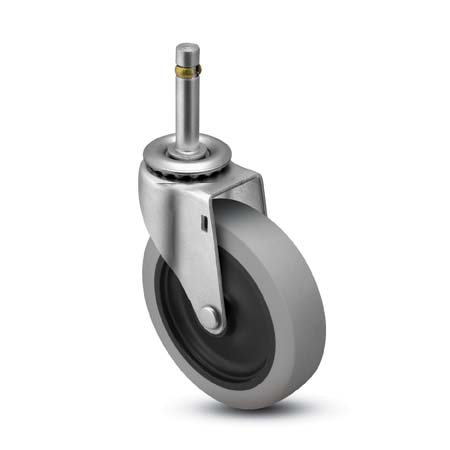 Caster; Swivel; 5" x 1-1/4"; Thermoplastized Rubber (Gray); Grip Ring (7/16"x1-3/8"); Zinc; Plain bore; 300# (Item #66530)