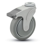 Caster; Rigid; 3x1-1/4; TPR Rubber (Gray); Hollow Kingpin (3/8 bolt); Nylon; Prec Ball Brng; 200#; Pedal Brake; Thread guards (Ships unassembled) (Item #67206) Caster; Rigid; 3x1-1/4; TPR Rubber (Gray); Hollow Kingpin (3/8 bolt); Nylon; Prec Ball Brng; 200#; Pedal Brake; Thread guards (Ships unassembled) (Item #67206)