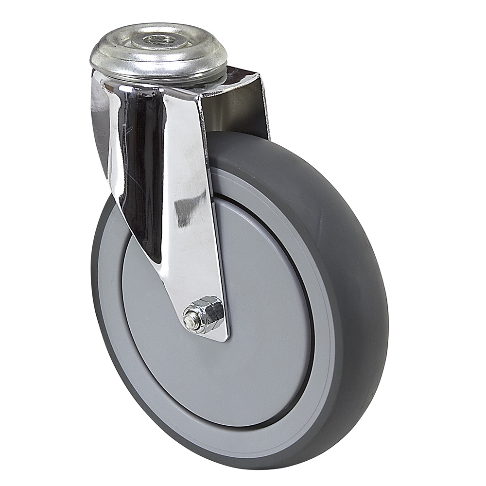 Caster; Swivel; 3" x 1-1/4"; TPR Rubber (Gray); Hollow Kingpin (1/2" bolt hole); Stainless; Precision Ball Brng; 165#; Thread guards (Item #64111) Caster; Swivel; 3" x 1-1/4"; TPR Rubber (Gray); Hollow Kingpin (1/2" bolt hole); Stainless; Precision Ball Brng; 165#; Thread guards (Item #64111)