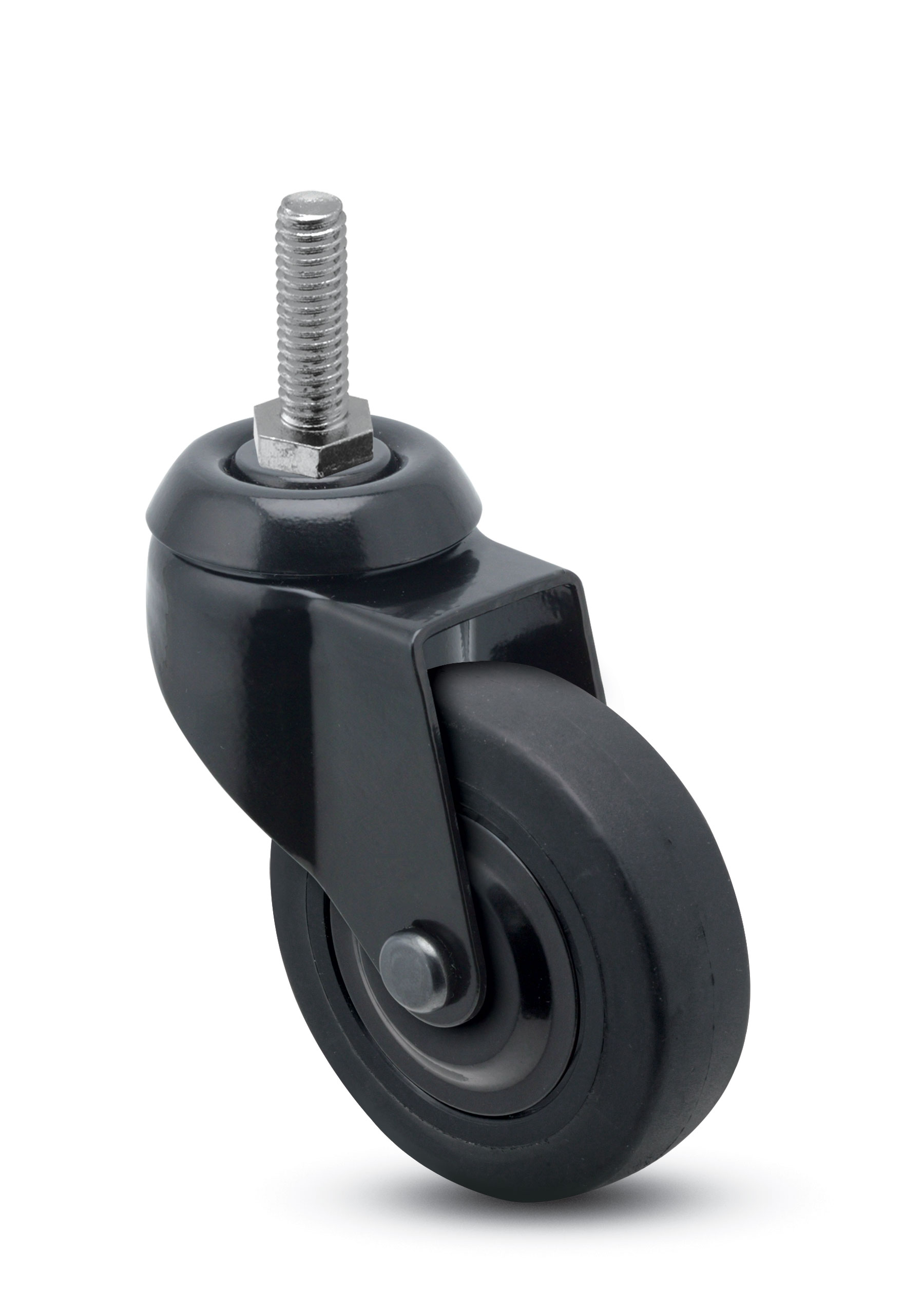 Caster; Swivel; 3 x 15/16; Thermoplastized Rubber (Black); Threaded Stem; 5/16-18TPI x 1; Black; Plain bore; 110#; Thrd Grds (Item #67965)