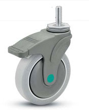 Caster; Swivel; 6" x 1-1/4"; Thermoplastized Rubber (Gray); Hollow Kingpin (1/2" bolt hole); Nylon; Precision Ball Brng; 325#; Total Pedal Brake (Item #66812) Caster; Swivel; 6" x 1-1/4"; Thermoplastized Rubber (Gray); Hollow Kingpin (1/2" bolt hole); Nylon; Precision Ball Brng; 325#; Total Pedal Brake (Item #66812)