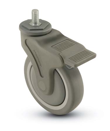 (image for) Caster; Swivel; 4" x 1-1/4"; Thermoplastized Rubber (Gray); Threaded Stem (1/2"-13TPI x 1"); Nylon (Gray); Precision Ball Brng; 275#; Total Lock (Item #65975)