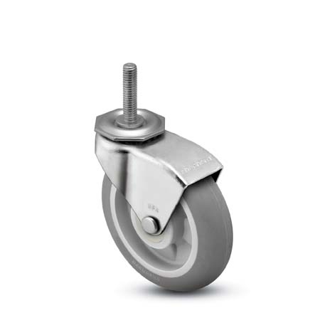 (image for) Caster; Swivel; 3 x 13/16; ThermoPlstc Rbr; Round (Gray); Threaded Stem; 5/16-18TPI x 1; Zinc; Plain bore; 120#; Hood (Item #67963)